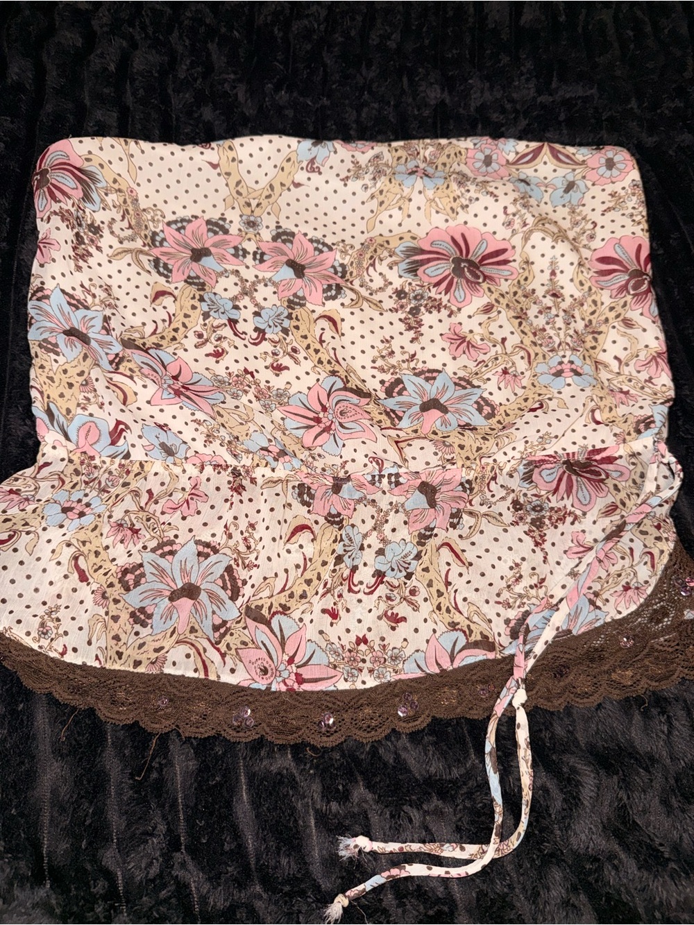 XOXO Floral Strapless Camisole Y2K vintage coquette in Pink, Blue & Brown - Picture 2 of 5
